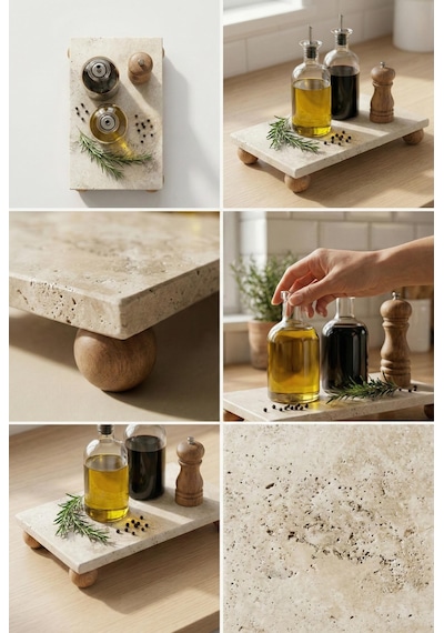 Ayaklı Doğal Mermer Sunum Tablası & Dekoratif Yağdanlık Altlığı 12x24x4 Cm Beyaz