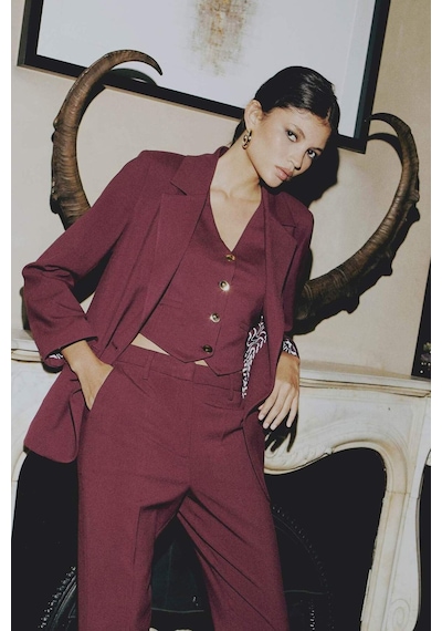 Defacto Sorbe x DeFacto Regular Fit V Yaka Düğmeli Blazer Yelek D9928AX24AU Bordo