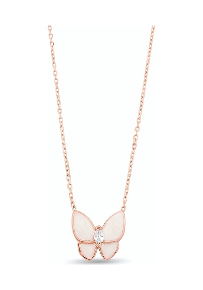 925 Ayar Gümüş Beyaz Mineli Kelebek Kolye - 23168402 Rose Gold