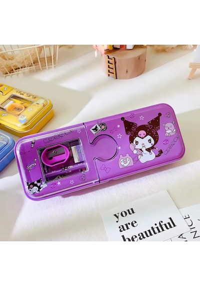 Kawaii Sanrio Kuromi Metal Kalem Kutusu Kırtasiye Seti Cinnamoroll Kuromi Kalemlik Hediye Seti Mor