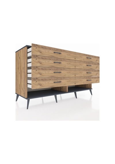 Kronos Konsol 8 Çekmeceli 176x59x99 Çam-antrasit/çam Çam-antrasit/çam