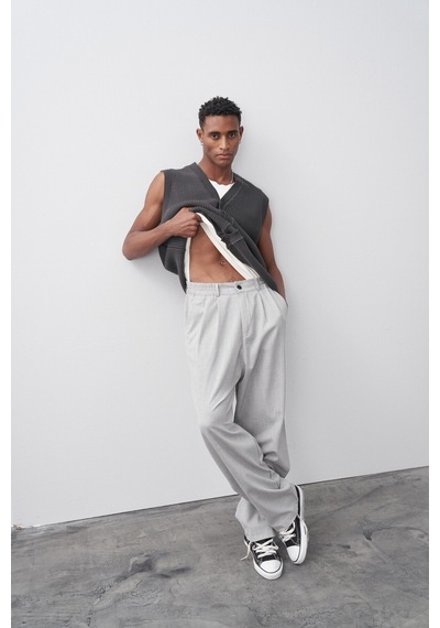 Vamos Baggy Fit Kumaş Pantolon 30-795-1 Açık Gri