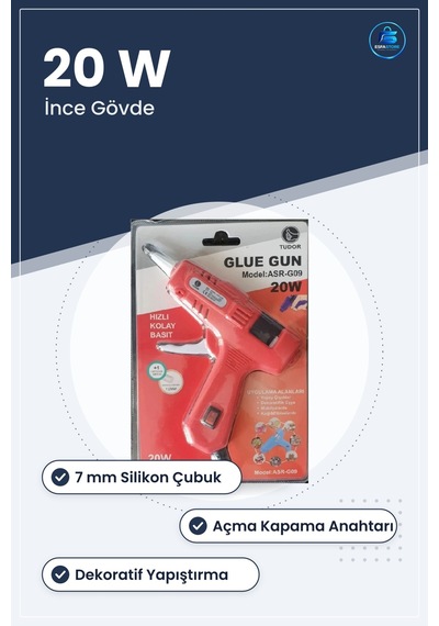 Sıcak Silikon Tabancası 20 W İnce Gövdeli 7 Mm Çubuklu Dekoratif