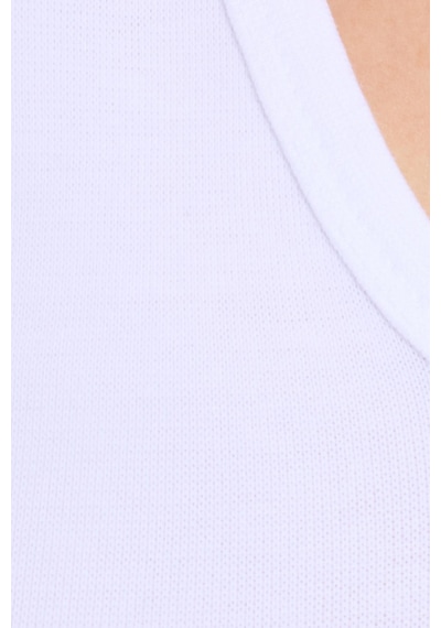 Tudors Kadın Slim Fit Dar Kesim V Yaka Sıfır Kol Pamuklu Ribanalı Beyaz Bluz-38833 Beyaz