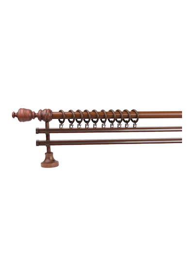 Ceviz Efil Demonte Başlıklı Ahşap Rustik Perde Askısı - Çift Raylı - 150 Cm