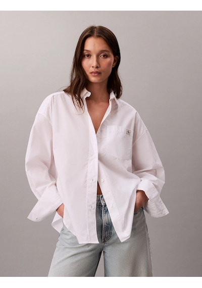 Calvin Klein Pamuklu Poplin Kısa Kesim Dokuma Kadın Beyaz Gömlek Lv047f148g-yaa Beyaz