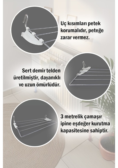 Kurufer 5 Telli Petek Üstü Çamaşır Kurutmalık Askısı Banyo İçi Kalorifer Kurutmalık 60 cm