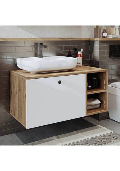Lavabolu Mdf 95 Cm Çekmeceli Lotus Oval Lavabolu Dolabı Atlantik Çam - Beyaz Lavabolu Mdf 95 Cm Çekmeceli Lotus Oval Lavabolu Dolabı Atlantik Çam - Beyaz