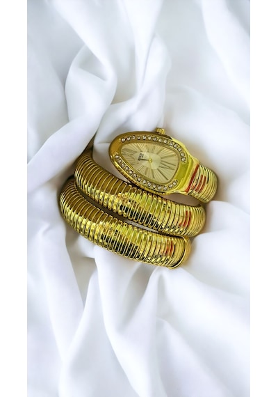 Yılan Model Gold Kadın Kol Saati Altın