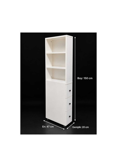 Dar Alan Dolabı 3 Çekmeceli Raflı Kitaplık Çok Amaçlı Banyo Mutfak Düzenleyici150x47x20 Cm Beyaz - 932242619 Beyaz Dar Alan Dolabı 3 Çekmeceli Raflı Kitaplık Çok Amaçlı Banyo Mutfak Düzenleyici150x47x20 Cm Beyaz - 932242619 Beyaz