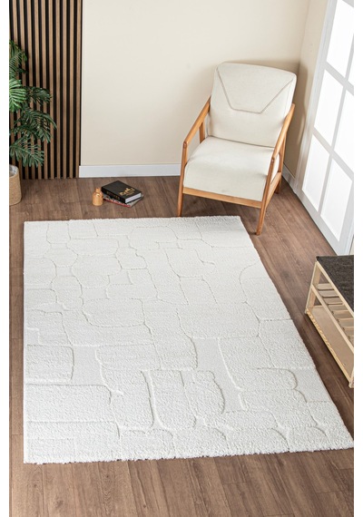 Norway Vl Bukleli Premium Yumuşak Peluş Post Iskandinav Oturma Odası Salon Halısı 70619-krem