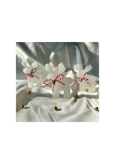 Dekoratif Hediyelik Geyik Mum Soywax Beyaz 3 Lü Yılbaşı Hediye Pine Tree Candle Gri