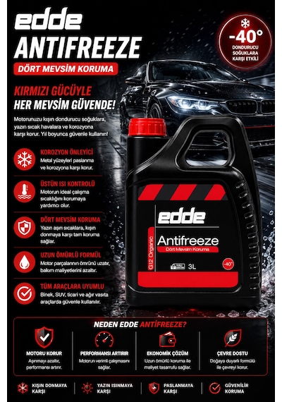 Edde Araba Araç Oto Antifriz Kırmızı 3l Dört Mevsim