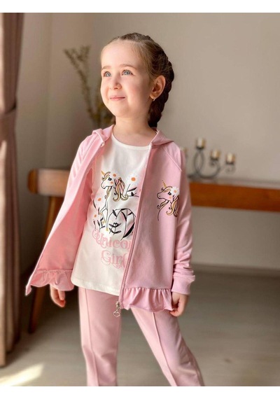 Unicorn Temalı Kız Çocuk Eşofman Takımı Pembe
