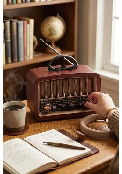Özel Üretim Kahverengi Ahşap Bluetooth Hoparlör Nostaljik Radyo D57
