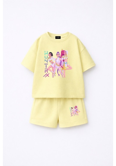 Fasardi Kpop Demon Hunters Huntrix Zoey Rumi Mira Baskılı Oversize %100 Pamuk Tişört Şort Çocuk Takım Limon