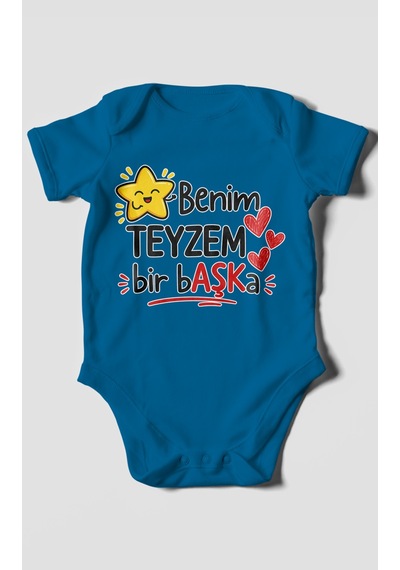 Morivokids Benim Teyzem Bir Başka Kısa Kollu Bebek Body %100 Pamuk Koyu Mavi