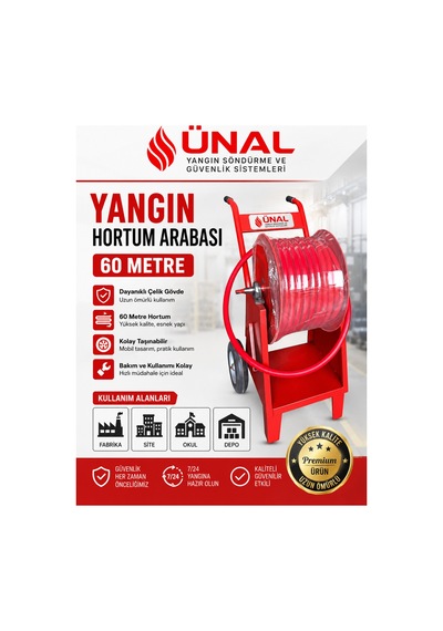 60 Metre Yangın Hortumu Arabası Mobil Yangın Hortum Makarası Çelik Gövde Fabrika Model 0180