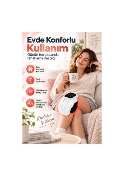 Şarjlı Isıtmalı Titreşimli Kırmızı Işıklı Led Ekranlı Diz Dirsek Omuz Uyumlu Masaj Aleti Beyaz
