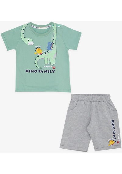 Breeze Girls & Boys Erkek Çocuk Şortlu Takım Mutlu Dinozor Aile Baskılı 1-4 Yaş, Mint Yeşili-mint Yeşili Mint Yeşili