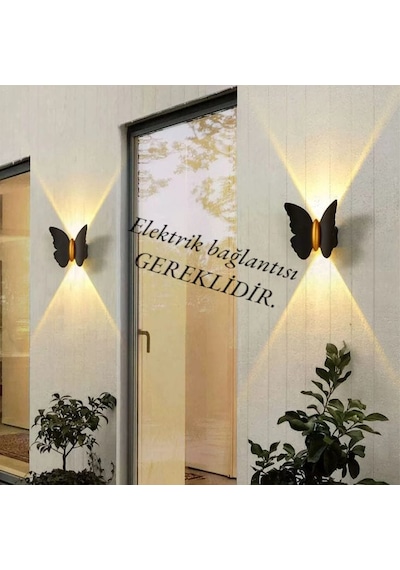 2 Adet Elektrikle Çalışır, 6 Watt Amber Işık Ledli Kelebek Duvar Aplik İç Ve Dış Mekan Ip65 Aplik Amber