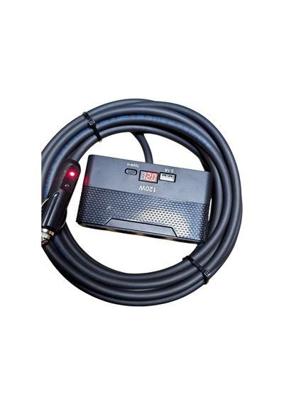 Araç Çakmak Uzatma Kablosu Çakmaklık Çoklayıcı Lcd Ekranlı Usb, Type-c Çıkışlı 12 Volt 10 Amper 120 Wat 2 X1,5mm Ttr Bakır 5 Mt-siyah-yt-ot733