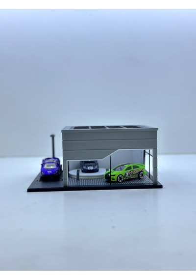 1/64 Ölçekli Gri Renk Showroom Tasarımlı Diorama Araç Sergileme Garajı 3d Baskı