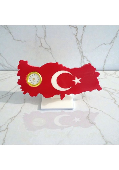 Mermer Türkiye Harita Saatli 9 19cm