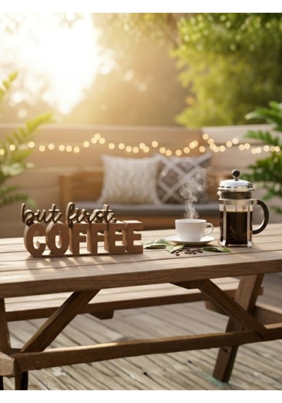 3dprototürk Kahve Köşesi But First Coffee Yazılı Dekoratif Masaüstü Biblo