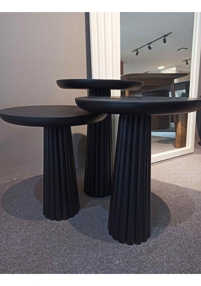 Simillo Wood Siyah 3 Lü Set Mantar Yan Sehpa Fiskos Çiçeklik Decorative Siyah