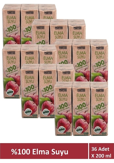 Elma Suyu %100 Meyve Suyu Oranı Şeker Ilavesiz 36 Adet X 200 Ml