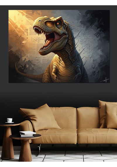 Ahşap Tablo Kükreyen Dinozor T-rex Portre Tablosu