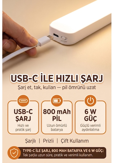 Şarjlı Mıknatıslı Ders Çalışma Okuma Lambası Parlaklık Işık Rengi Ayarlanabilir 28 Cm 1613 Beyaz
