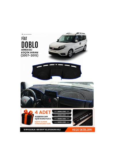 Fiat Doblo 2007-2015 Airbagli Küçük Ekran Uyumlu Torpido Örtüsü - Siyah Mavi