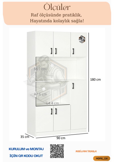 Tamamı Mdf 6 Kapaklı Fırın Bölmeli Açık Raflı Çok Amaçlı Mutfak Dolabı