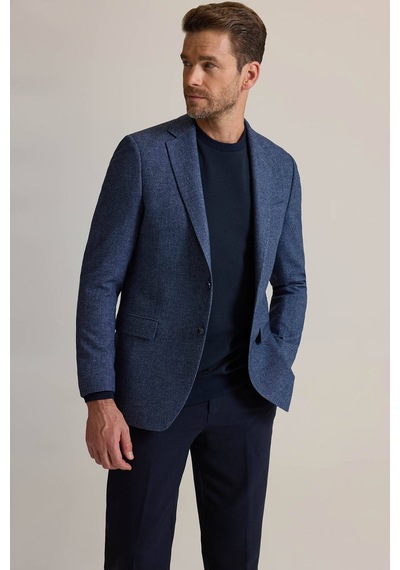 Erkek Mavi Regular Fit Mono Yaka Kışlık Yünlü Ceket