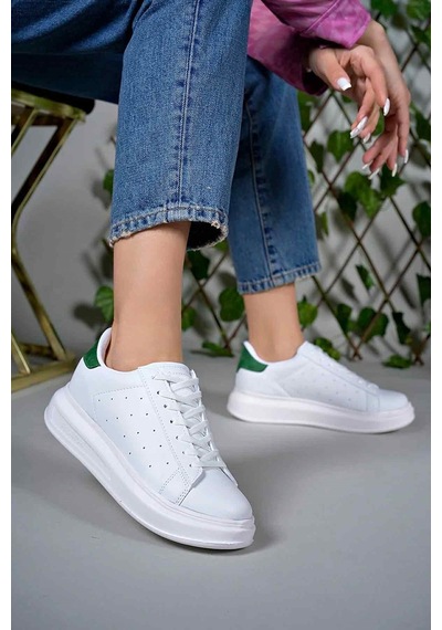 Medusa Kadın Beyaz-yeşil Kalın Yüksek Taban Hafif Günlük Sneaker Beyaz