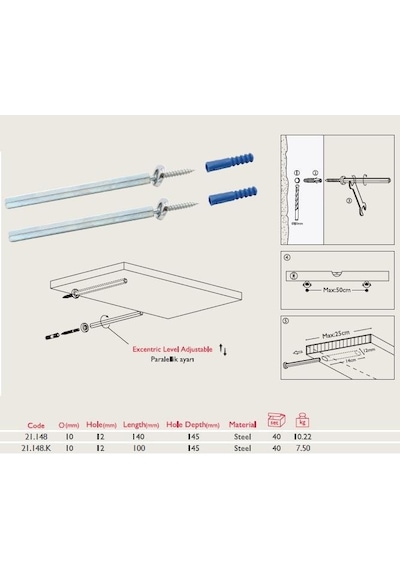 Gürçay Gizli Raf Bağlantı Çubuğu 10X100Mm 2 Adet