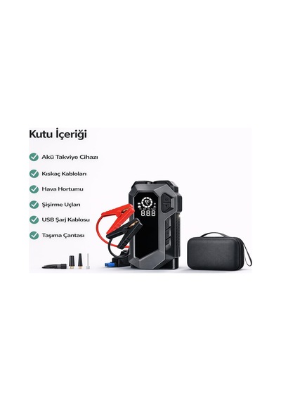 Tr Q18 Jump Starter 12000 Mah Çok Fonksiyonlu Akü Takviye Cihazı Ve Hava Kompresörü, 12v, Dijital Ekran, Led Işık