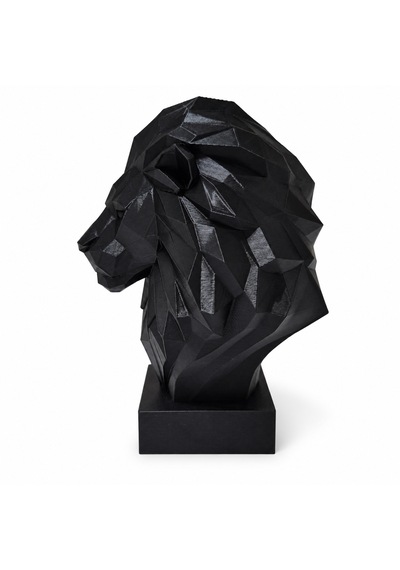 Dekoratif Low Poly Aslan Büstü 15 Cm Siyah 3d Baskı Modern Masaüstü Biblo Heykel .