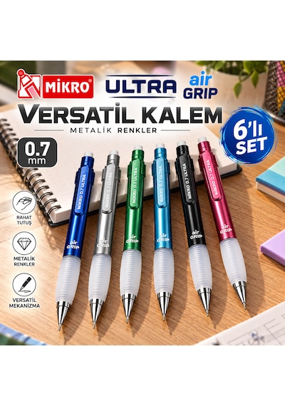 Mikro Metalik Ultra Aır Grıp Versatil Kalem 0.7 6'lı Set Yeni Ürün