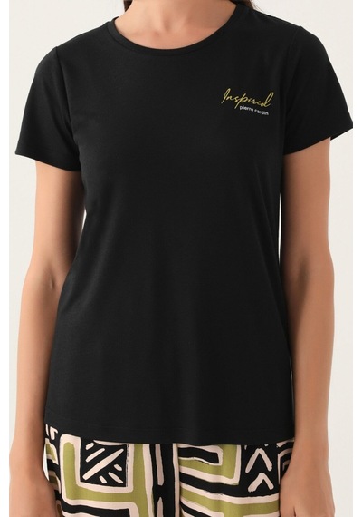 Pierre Cardin Pc8818-s Pisel Siyah Kadın Kısa Kol Pijama Takım 001
