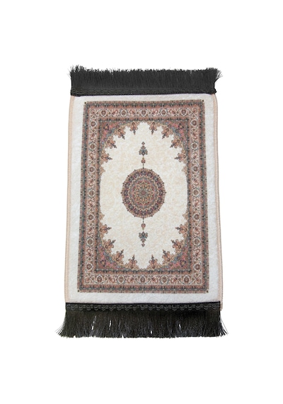 Mini Alın Seccadesi Kaymaz Taban Desenli Cep Tipi Seyahat Namaz Seccadesi - Krem / Ekru