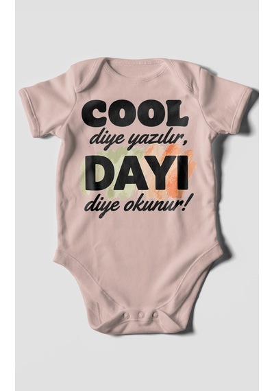 Morivokids Cool Diye Yazılır Dayı Diye Okunur Kısa Kollu Bebek Body %100 Pamuk Pastel Pembe