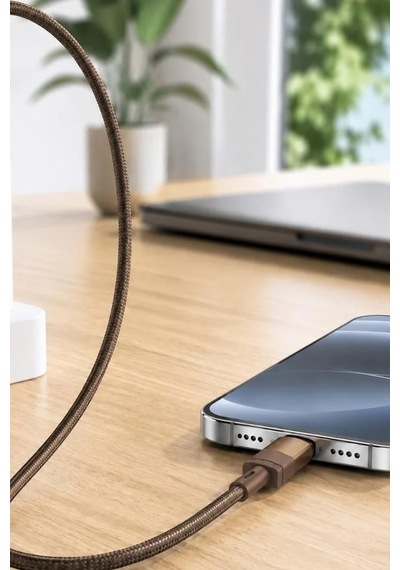 Premium Telefon Aksesuarı Hızlı Bağlantı Şarj Kablosu Type-c To Lightning U18 Kahverengi
