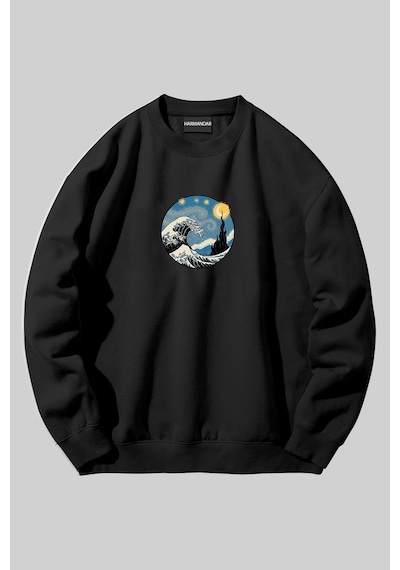 Harmandar Yıldızlı Gece Wave - Dalga Baskılı Siyah Unisex Bisiklet Yaka Sweatshirt Bisikletwavedalga Harmandar Yıldızlı Gece Wave - Dalga Baskılı Siyah Unisex Bisiklet Yaka Sweatshirt Bisikletwavedalga