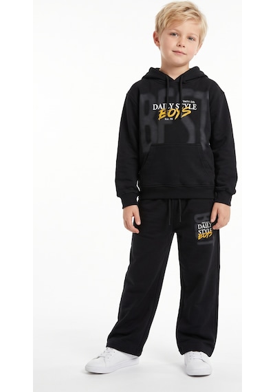 Toontoy Kids Toontoy Erkek Çocuk Kapüşonlu Daıly Style Boys Baskılı Eşofman Takım Siyah