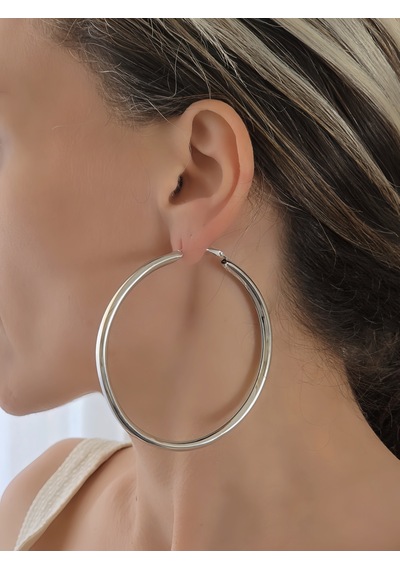 Xl Halka Boru Model Gümüş Renk Çelik Küpe 8cm Silver