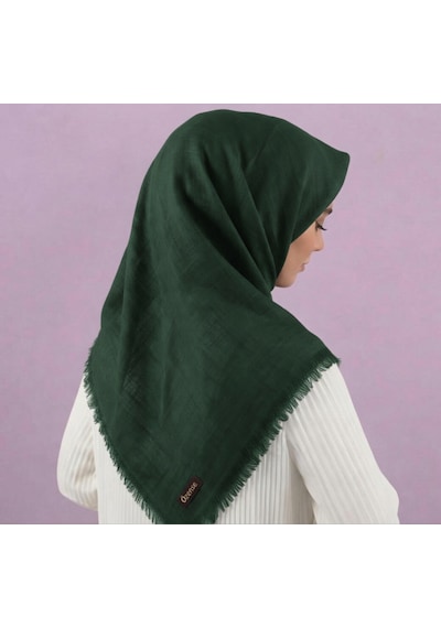 Özense Çift Flamlı Pamuklu İnce Terletmeyen 4 Mevsim Kullanılabilir 100x100 Cm Orman Yeşili Renkli Yazma Eşarp