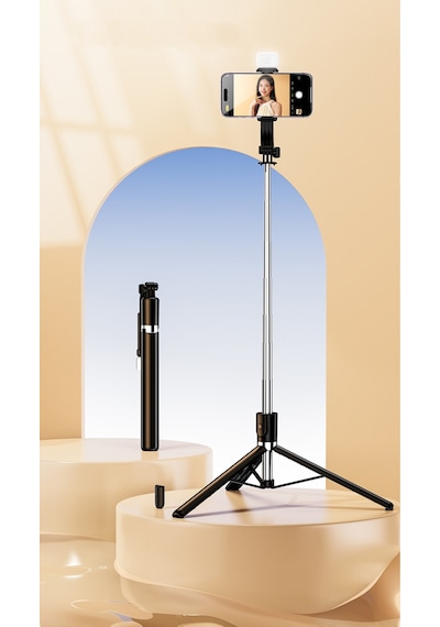 Işıklı Telefon Tripod Bluetooth Kumandalı Video Çekim Selfie Tripod Standı Telefon Tutucu